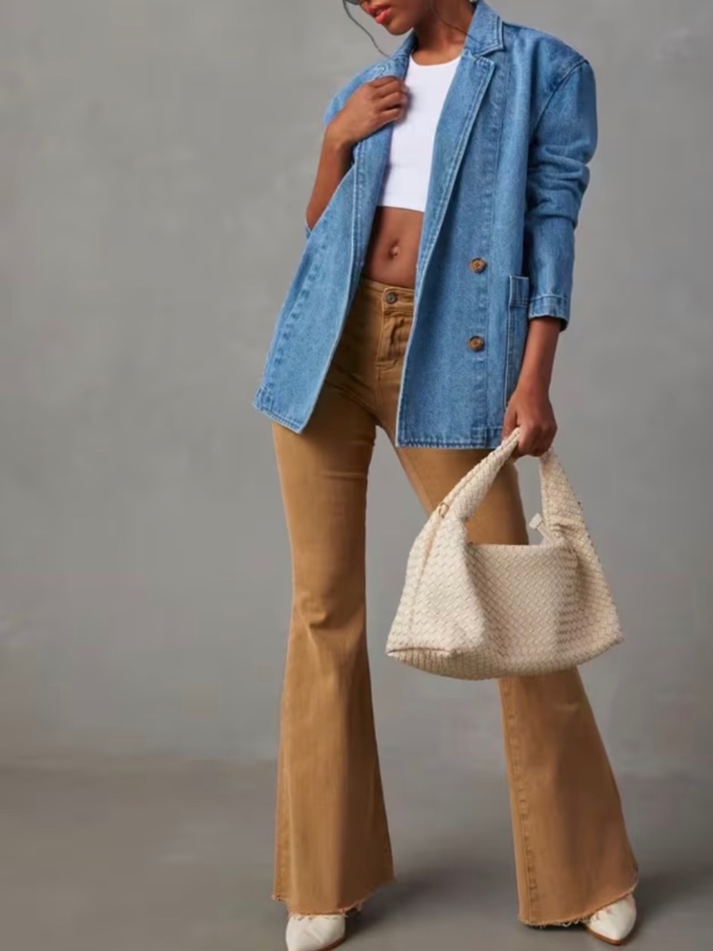Women'S Blazer in Casual Washed Denim - Blue - Medium